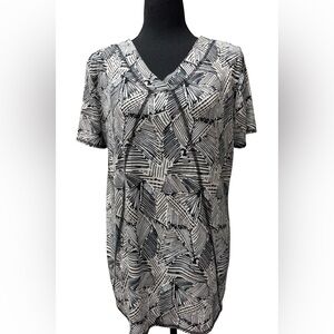 Westbound Black & White Abstract Geometric Print V-Neck Top Size M